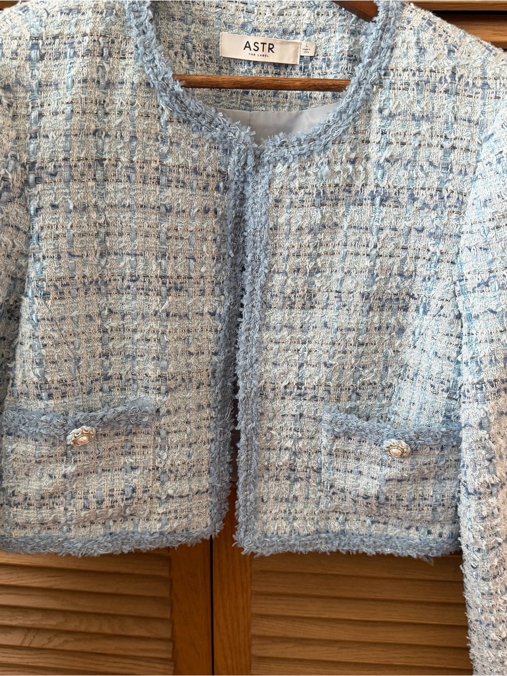 ASTR Powder Blue Tweed Cropped Blazer